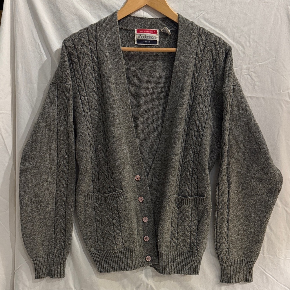 Woolrich Men's Charcoal Cable Knit Cardigan